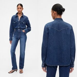 Gap Denim Relaxed Denim Western Shirt Snap Front Women’s L